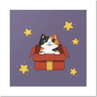 Calico Cat In Gift Box Posters and Art